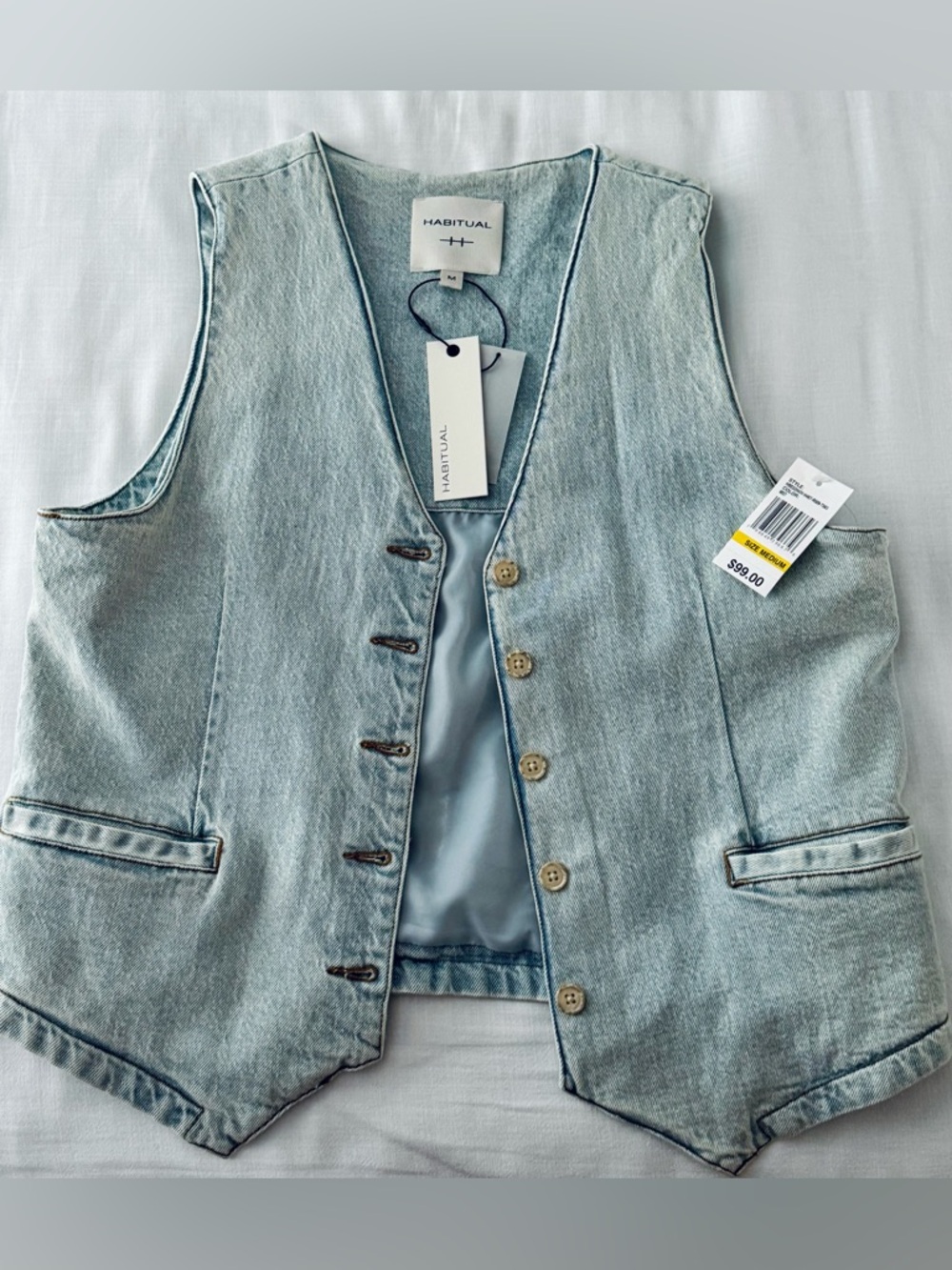 Habitual Light Wash Denim Vest - Pale Blue